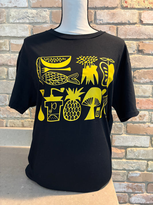 T-shirt Short Sleeve Mod Kitchen Yellow on Black Reverse